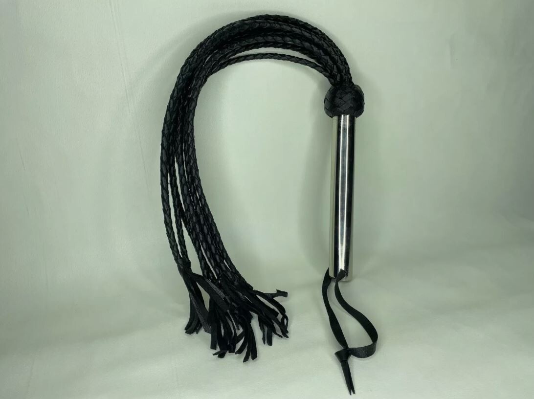 Real Calf Leather Flogger Bullwhip-Loud Crack Sound with Stainless steel Handle