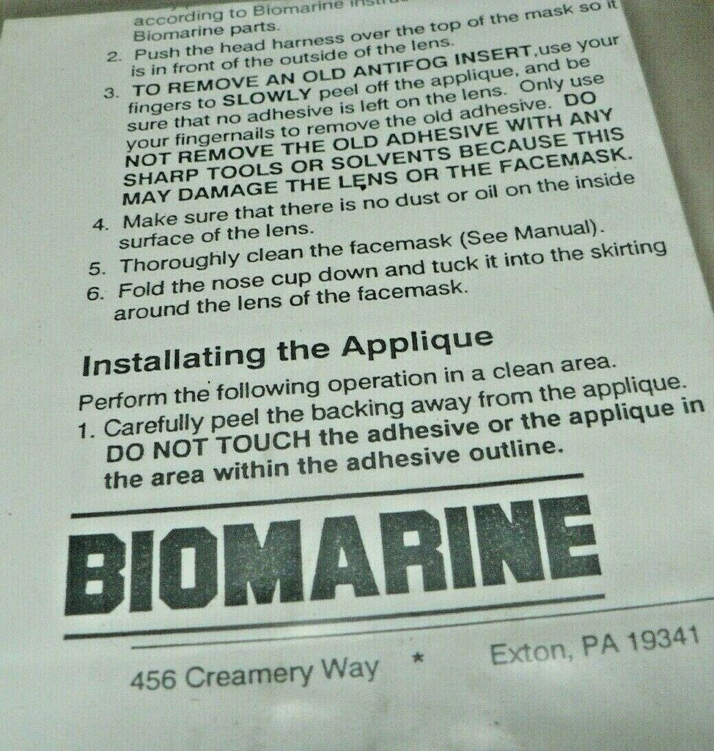 BIOMARINE B2-02-0000-30-0 FACEPIECE LENS ANTIFOG