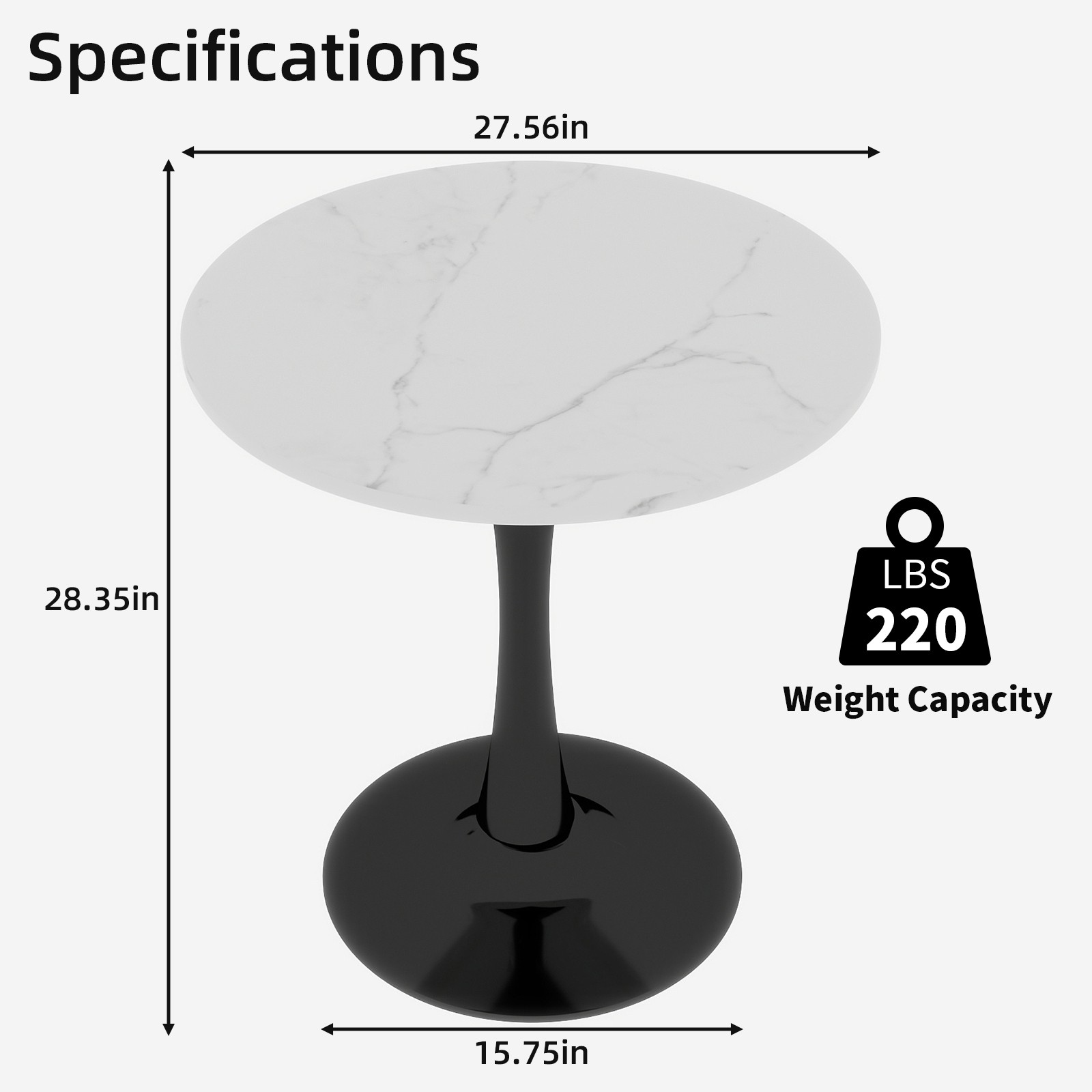 27.6-inch black coffee table, mid-century modern style dining table, accommoda
