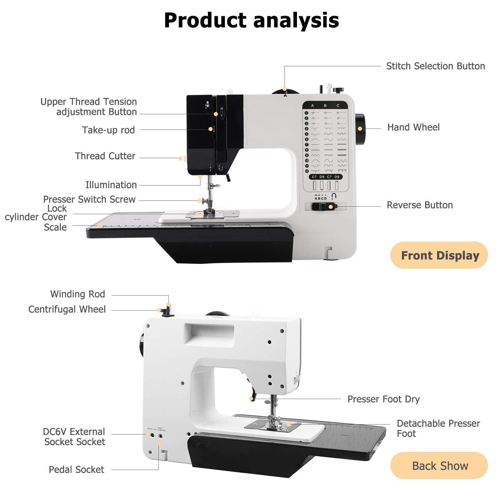 12 Stitches Mini Electric Sewing Machine with Extension Table 113pcs Kit US
