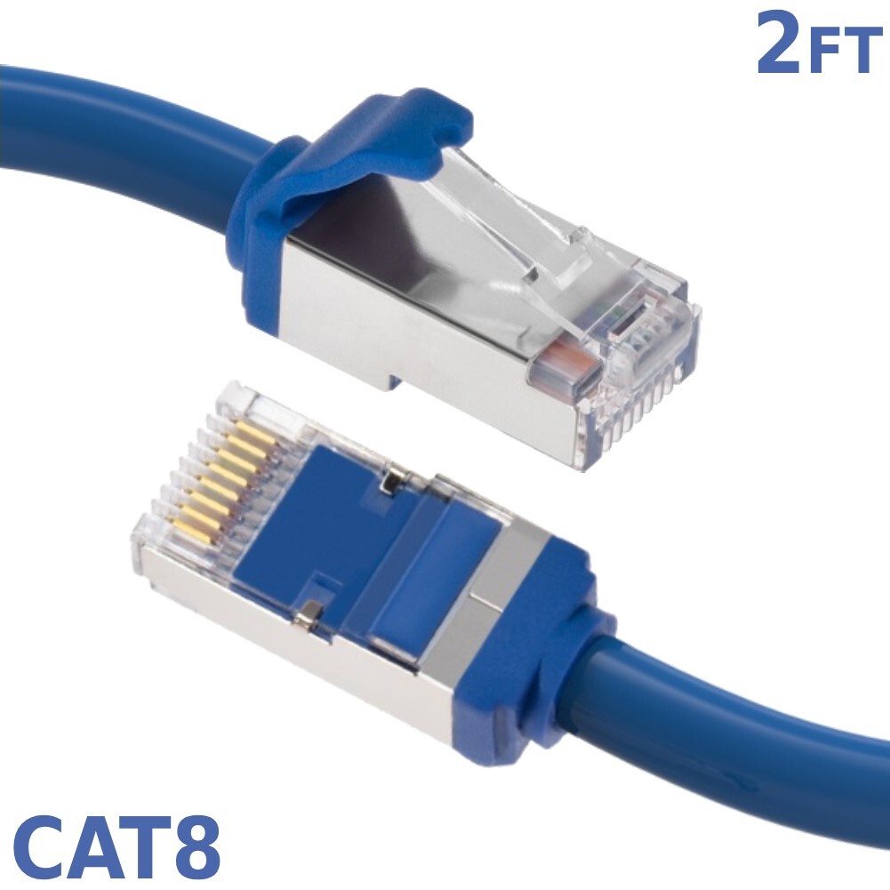 2FT Ethernet LAN Network Cat8 RJ45 S/FTP Cable Shielded Cord 28AWG 2GHz Blue