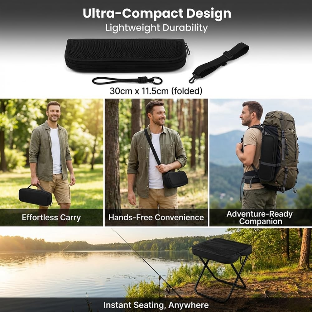 Foldable Backpack Stool, 2-in-1 Portable Camping Stool with Sling Bag, 260LBS...