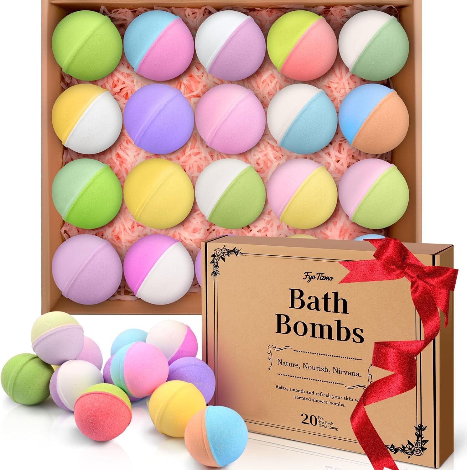 Bath Bombs for Women, 20 Pcs Natural Bath Bombs Spa Gift Set with 10 Unique Scen