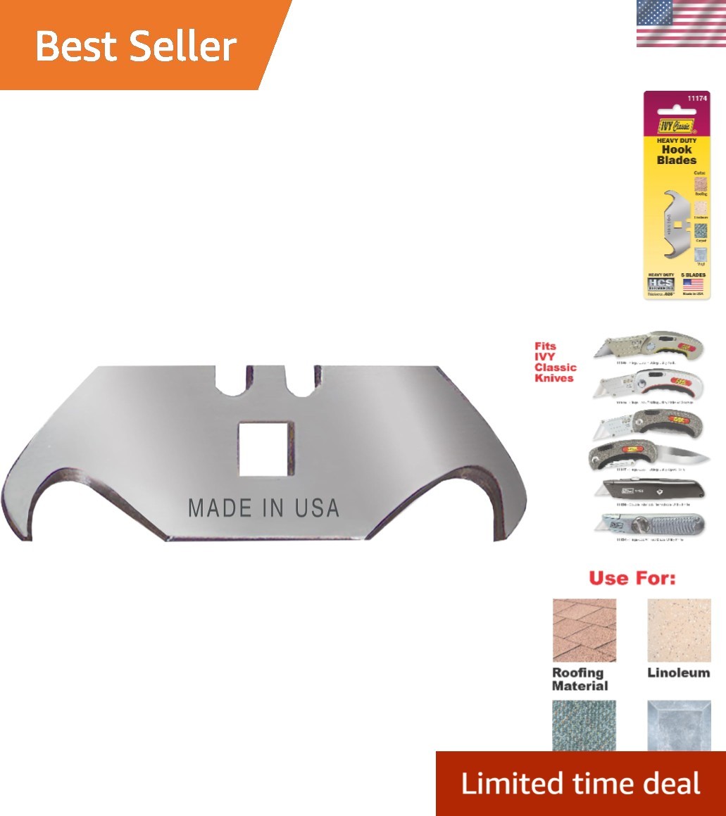 Heavy-Duty Hook Blades 5-Pack: Precision Cuts for Roofing & Flooring Needs