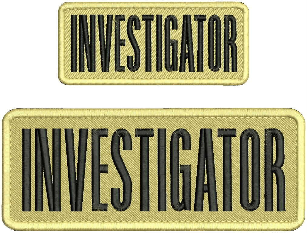 Investigator 2 Embroidery Patches 3X 10 & 2x5'' Hook On Black On Tan
