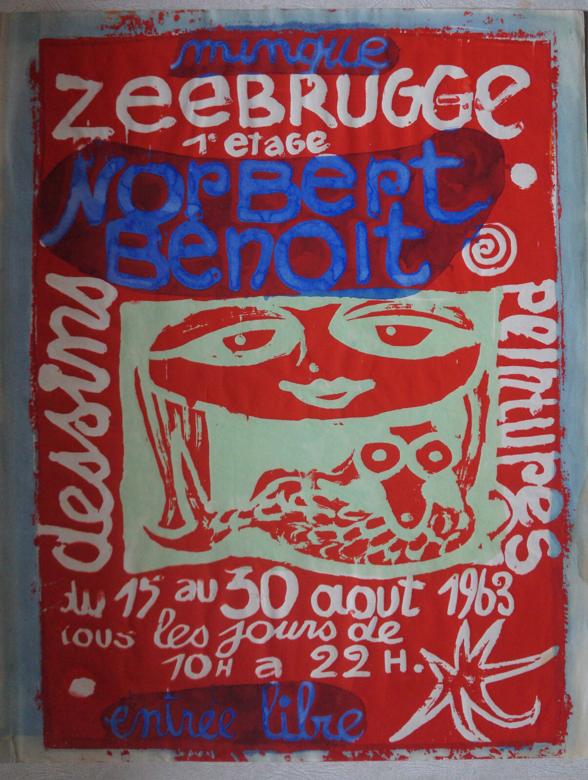 Painted Poster Norbert Benoit Exhibition MINQUE Zeebrugge 1963