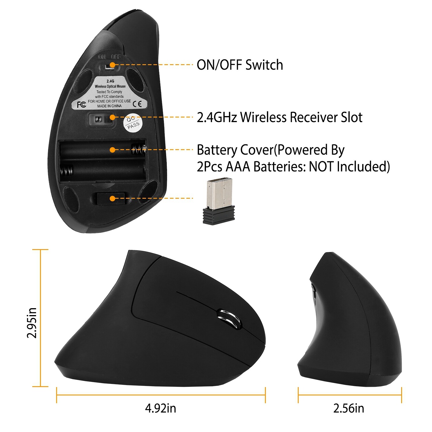 Vertical Wireless Mouse -Rechargeable Optical Vertical Mice with 3 Adjustable