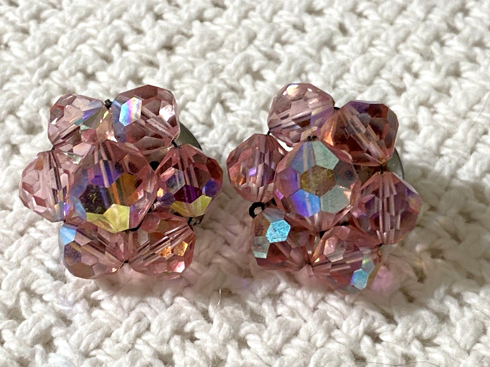 Vintage Pink Aurora Borealis Bead Cluster Earrings