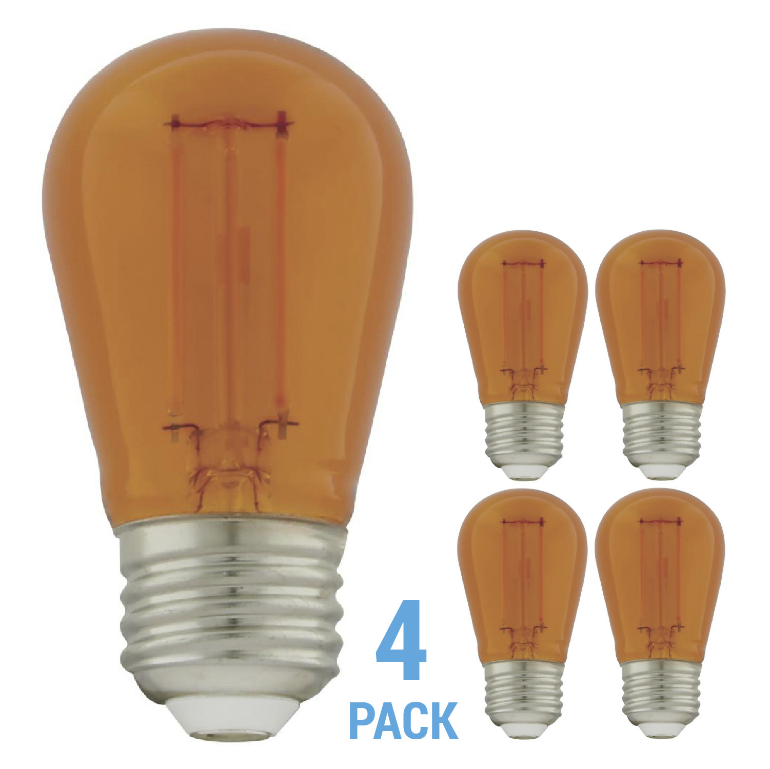4 Pack Satco S8026 LED Filament 120V 1W =11W S14 Medium E26 Transparent Orange