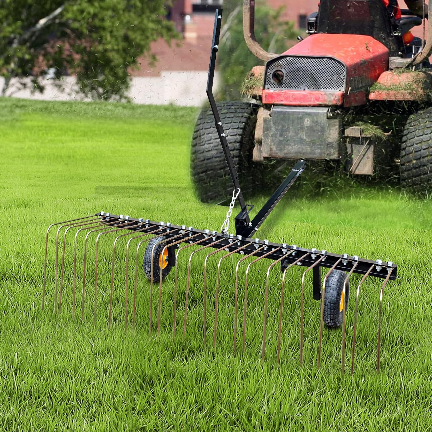 60" ATV UTV Tow Behind Pine Straw Rake ,Lawn Tractor Landscape Rake ,Yard Tools