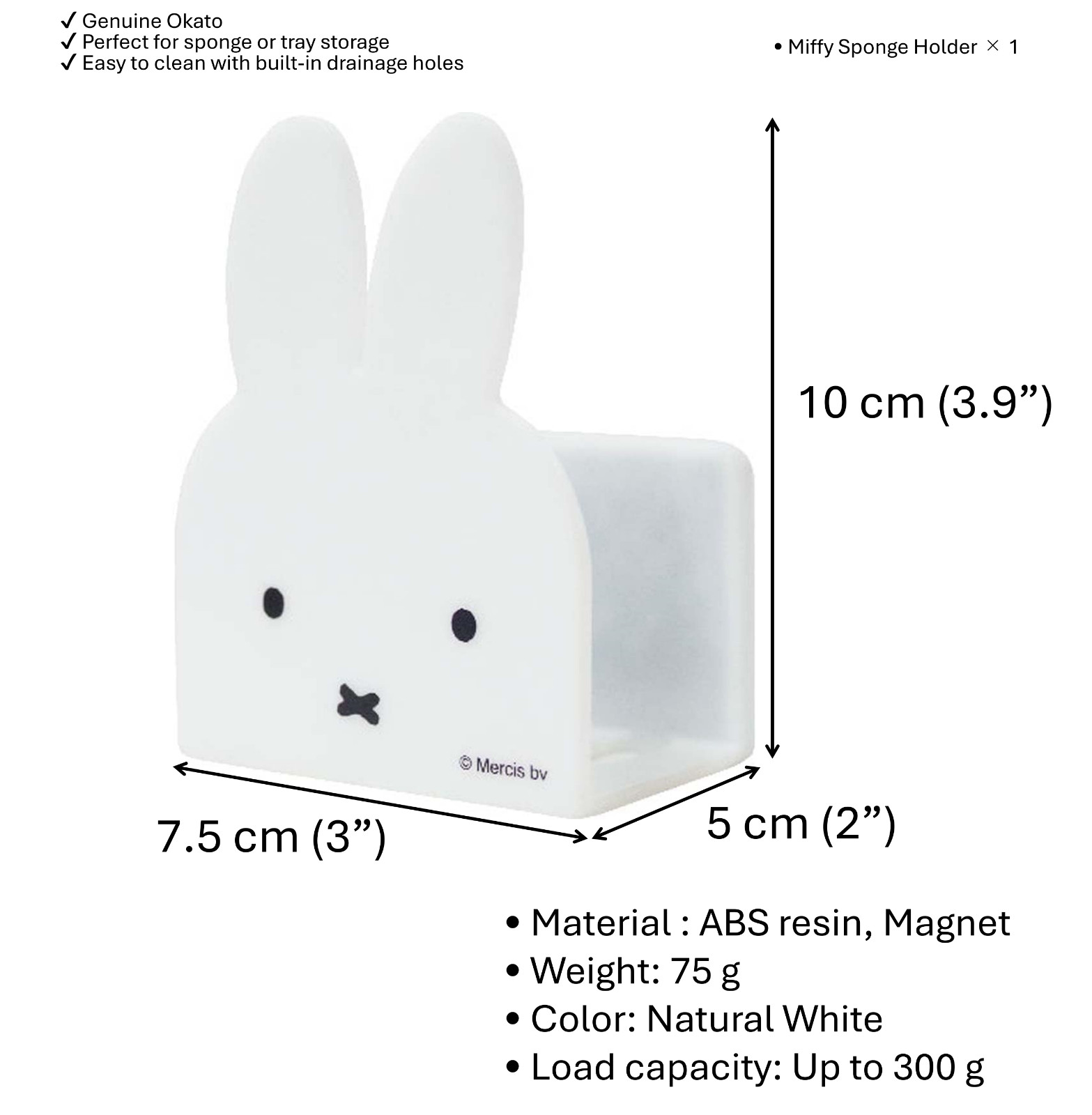 Miffy Magnetic Sponge Holder + 4 Die-Cut Sponges Set Okato | Japan Kitchen