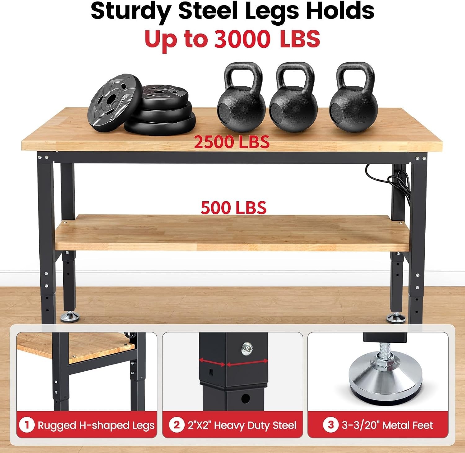 Adjustable Height Work Bench 60X 22 Workbench for Garage Work Table with under T
