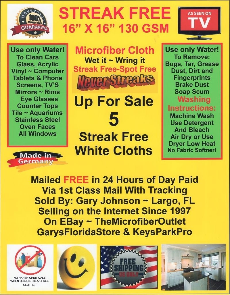 5 Streak Free MicroFiber Cleaning Cloths FREE! 1st Class Mail Made in Germany!