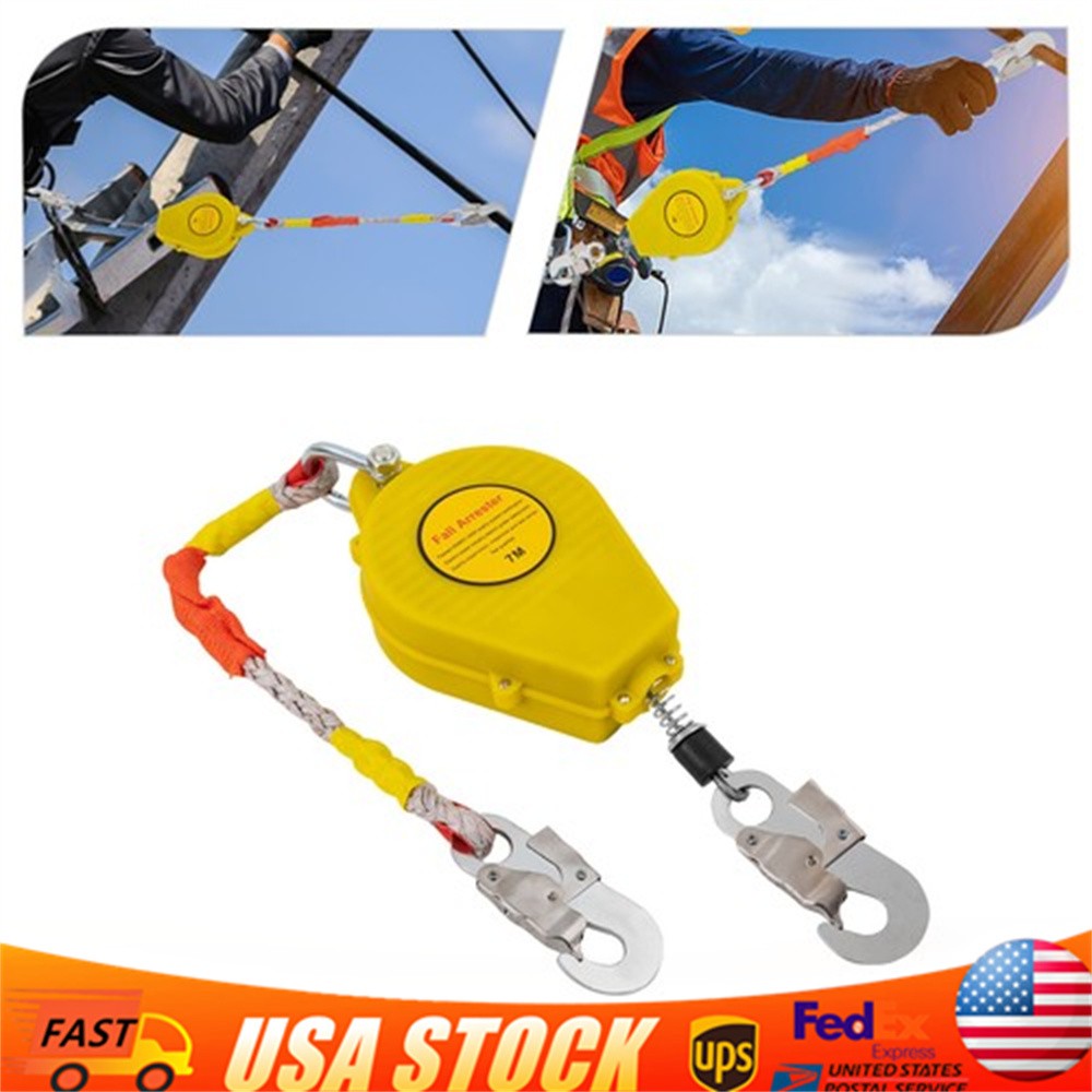 7M Self Retracting Lifeline Lanyard Safety Fall Arrester Protection+Hook 330lbs