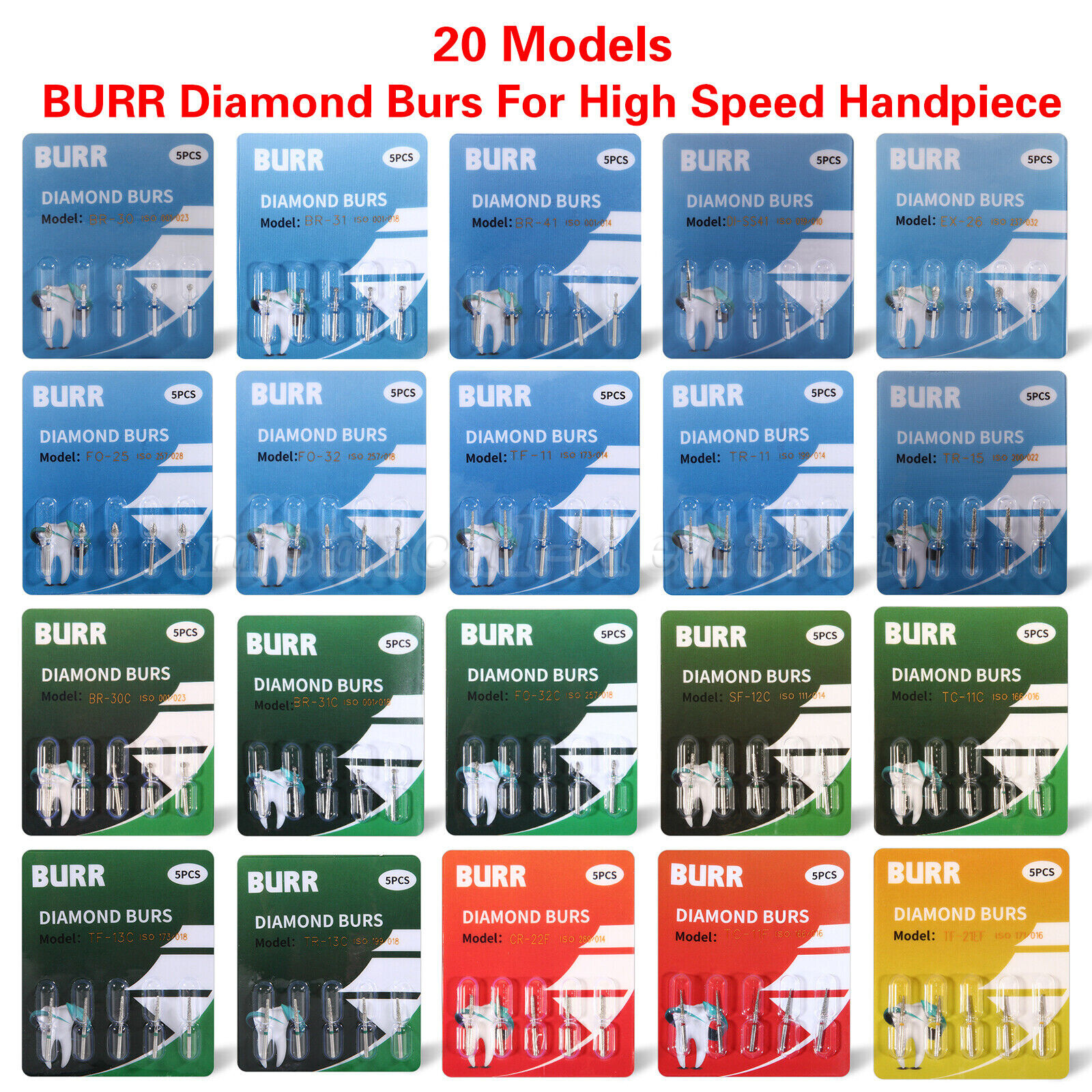 100PCS Dental Diamond Burs Flat-end Tapered FG1.6mm for High Speed Handpiece M