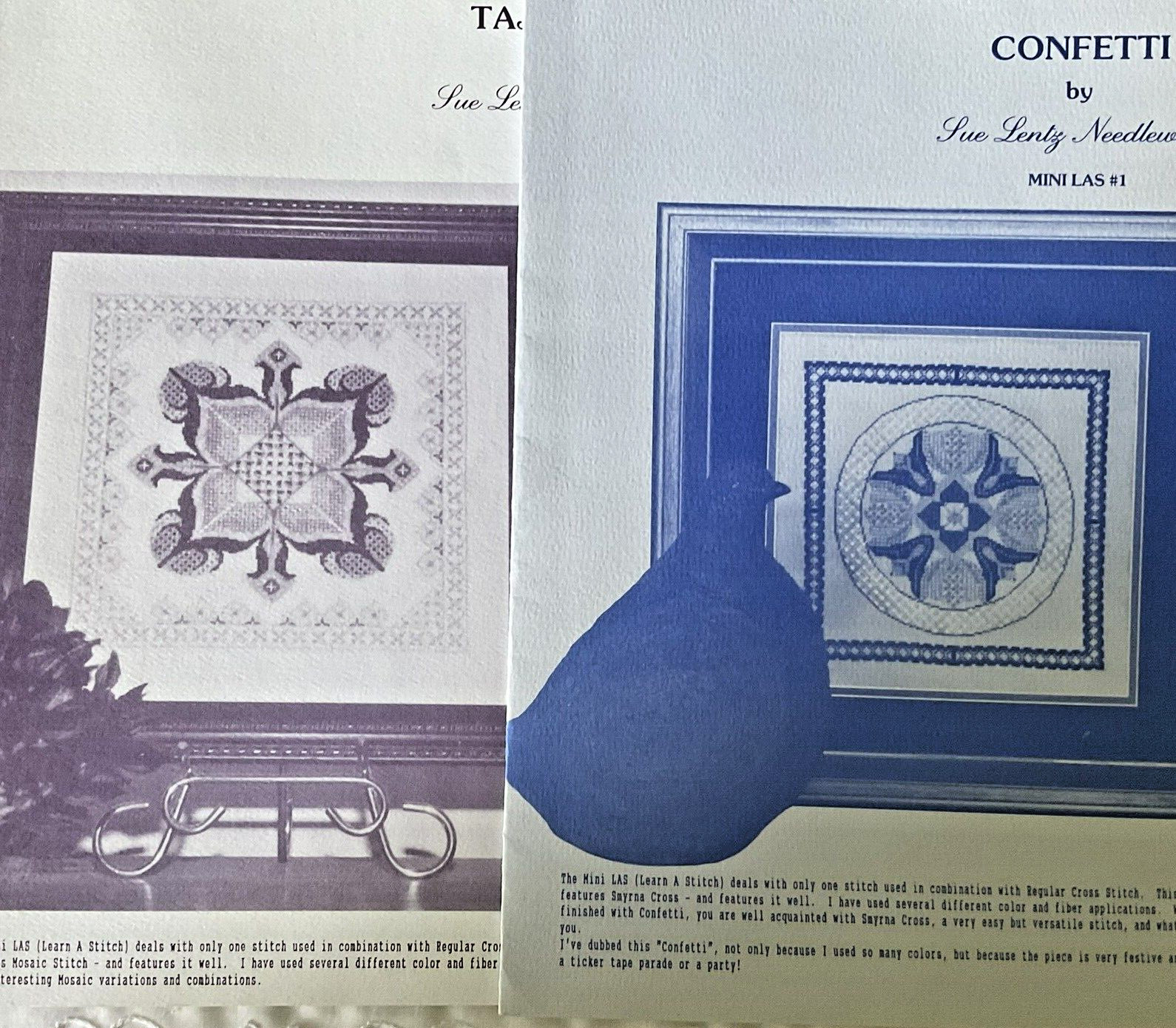Sue Lentz Learn A Stitch Needlepoint Patterns Lot of 2 Mini LAS #1 and LAS #2
