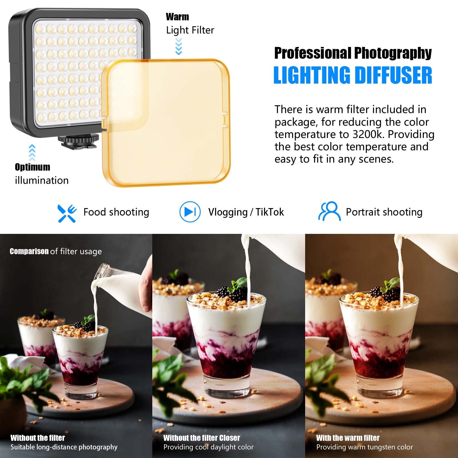 VL80 LED Video Light Kit Portable Continuous on Camera Photography Lighting U...