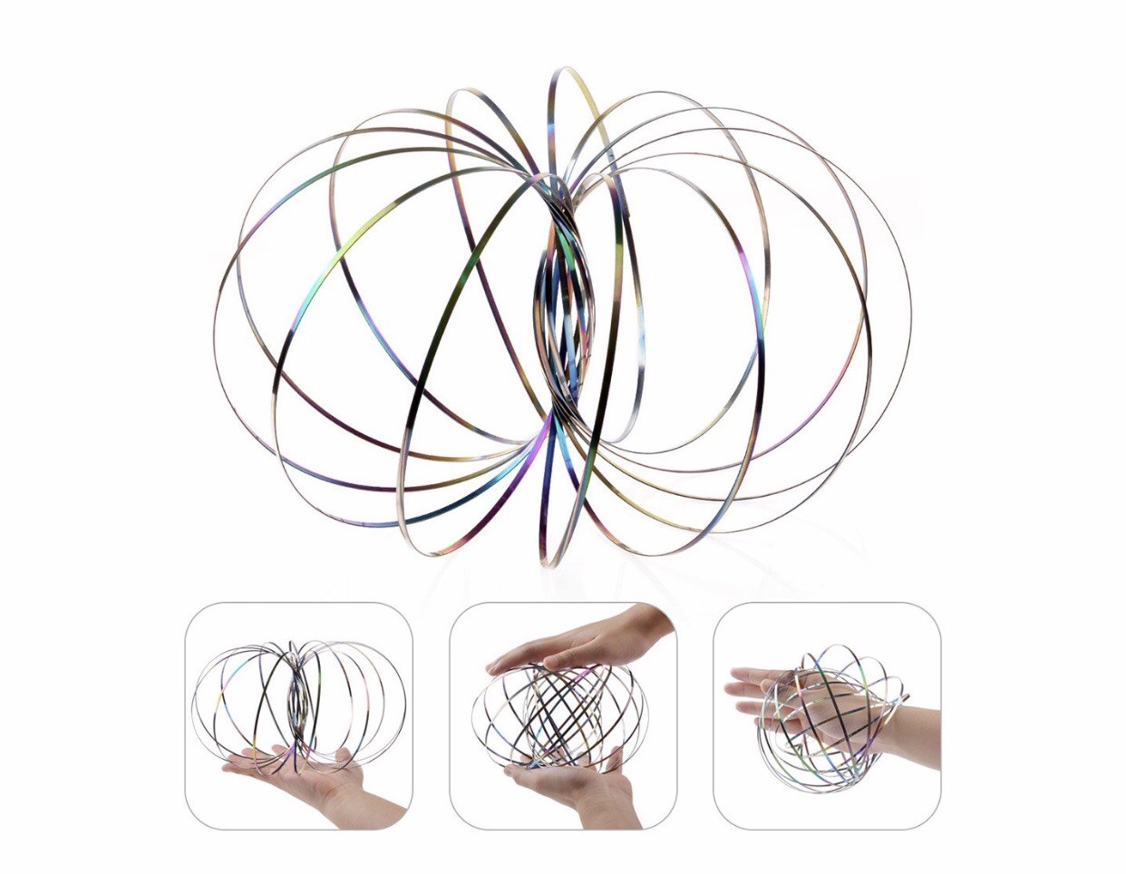 3D MAGIC Flow RING TOYS FUNNY KINETIC SPRING ARM SLINKY JUGGLE RAINBOW BUBBLE