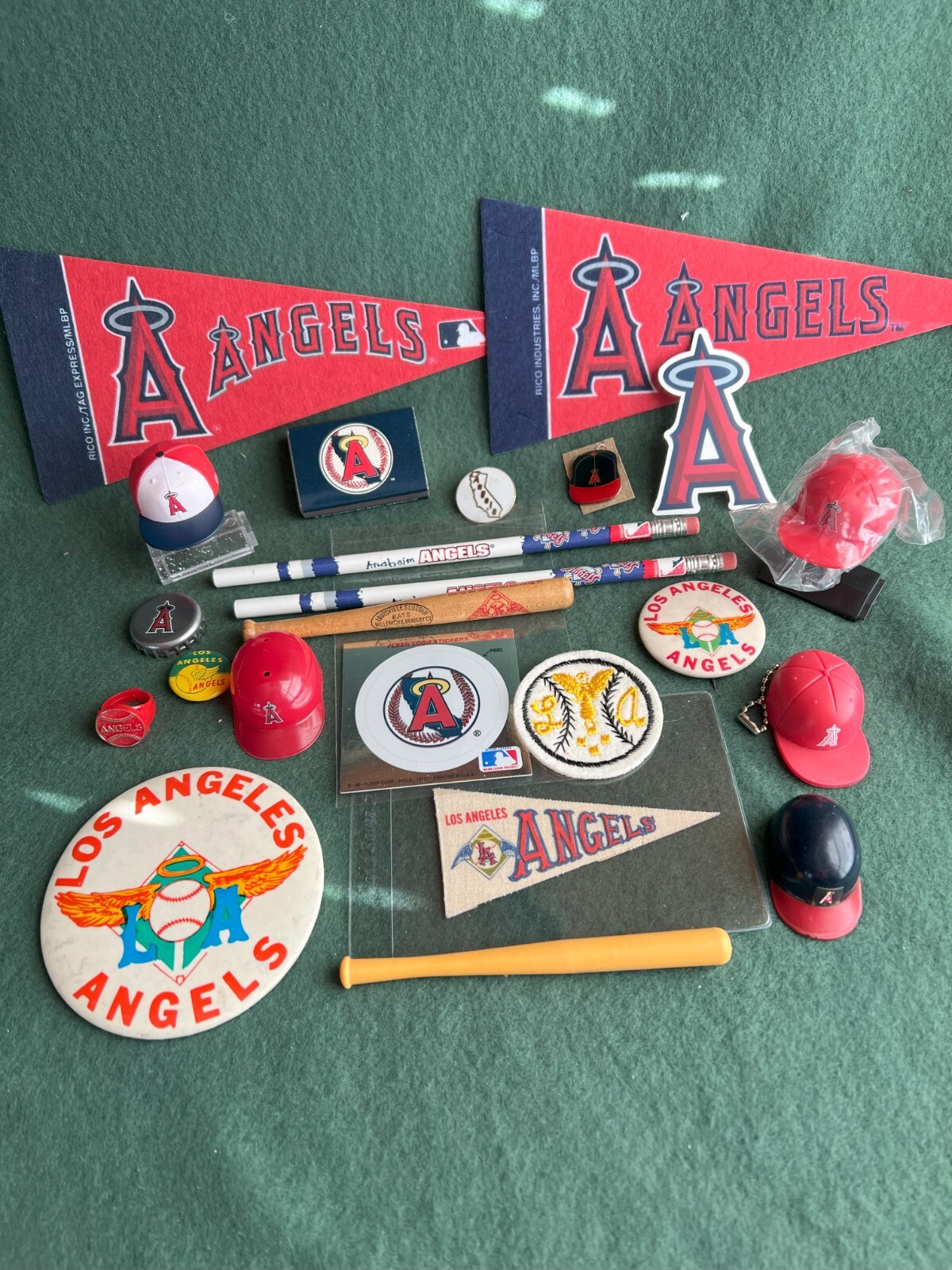 Los Angeles ANGELS Vintage Vendors Lot (23) Pennant Bat Hat Decal Patch Pin Ring