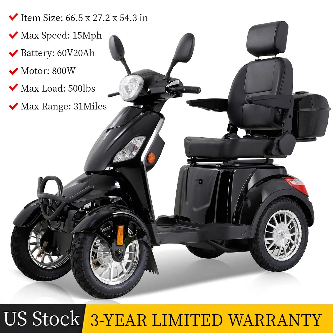 800W Heavy Duty Mobility Scooter 4-Wheel 31 Miles Fit For Senior 500lbs Capacity