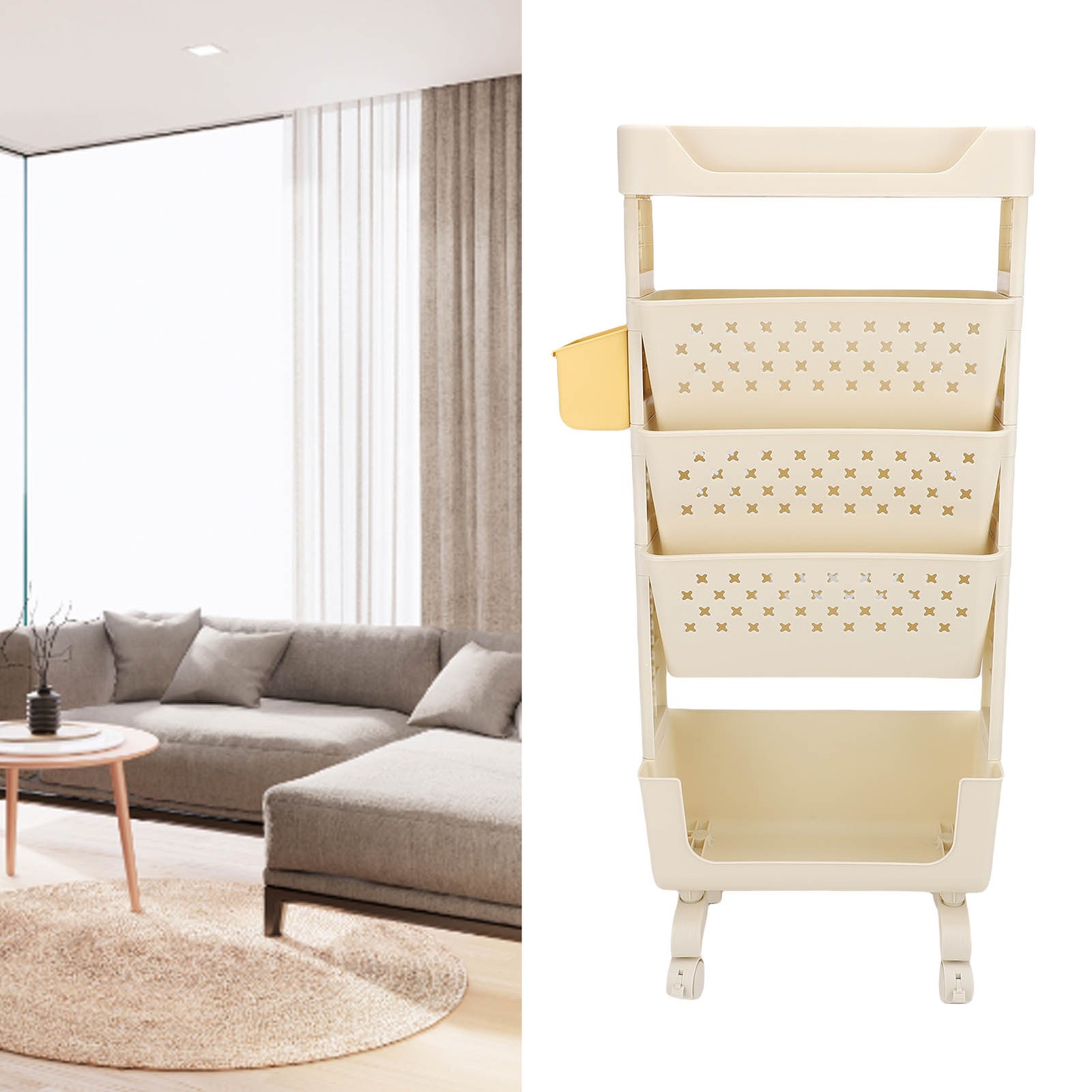 Rolling Book Cart 5 Tier Multi Functional Movable Storage Book Rack White