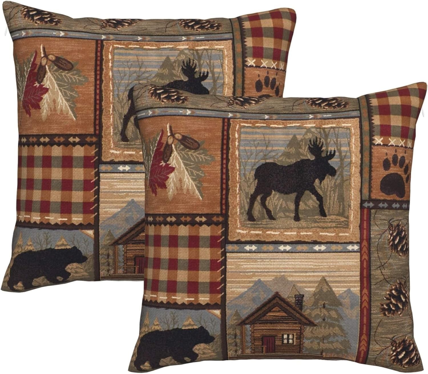 Set of 2 Square 18x18 inch Retro Brown Throw Pillow Covers cabin decor rustic