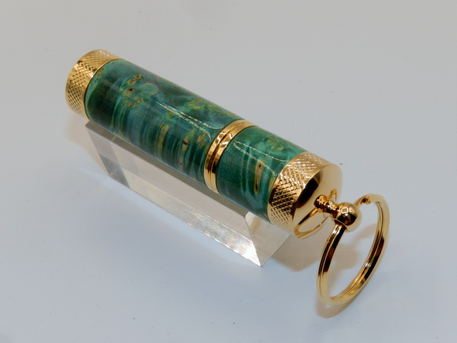 Handmade Key Chain Lighter, replaceable flint. Made w/ Dyed Box Elder Burl. #45