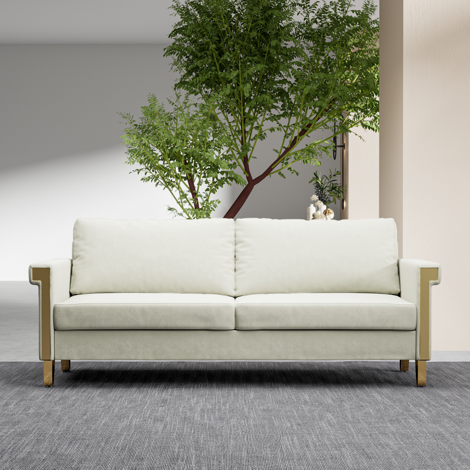 2.5 Seat Velvet Sofa Upholstery with Ideal Mid-Century Modern Living Room Furnit