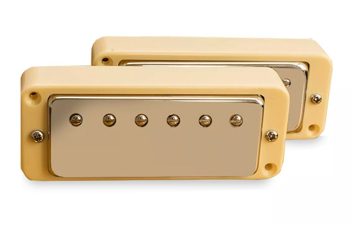 Mini Humbucker Conversion Set For P90 Cutout- Coil Tap-Nickel Covers - Cream