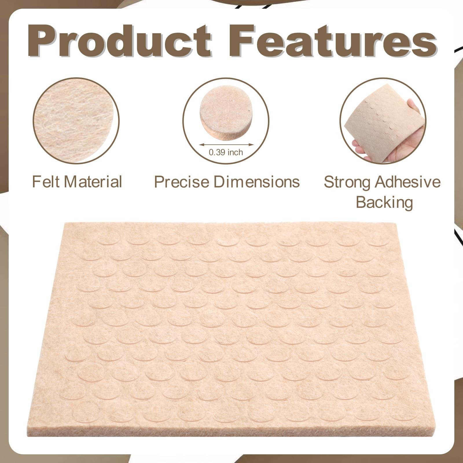 200 Pcs Small Wool Felt Pads, SelfAdhesive Furniture Pads 0.39 Inch Felt Cir...