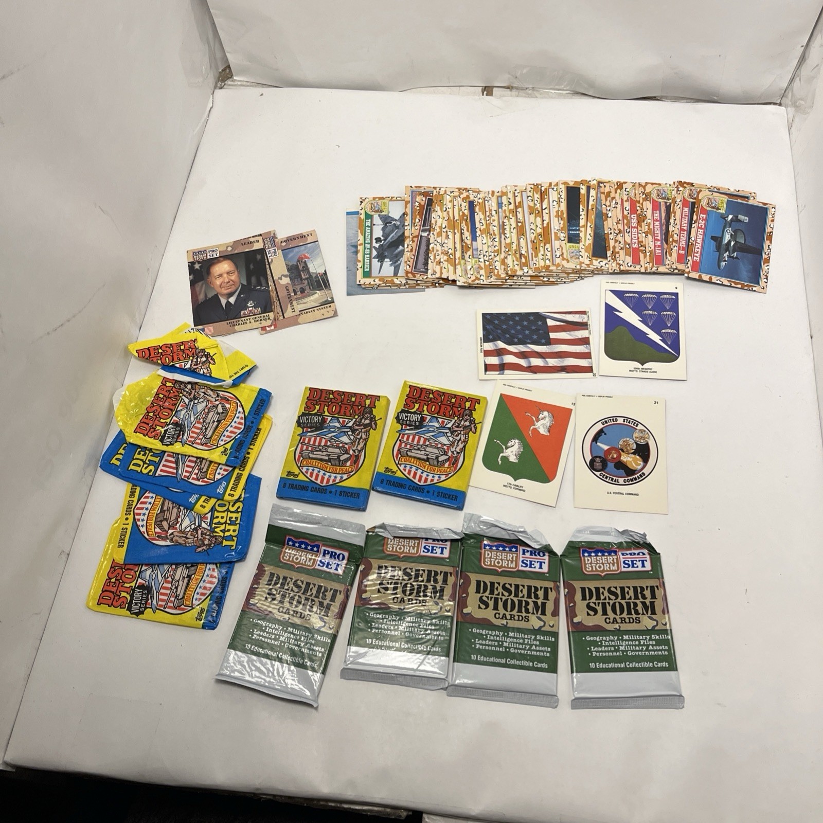 Vintage 1991 Desert Storm Mixed Military Card Lot - 6 Unopened Packs + 60 Loose
