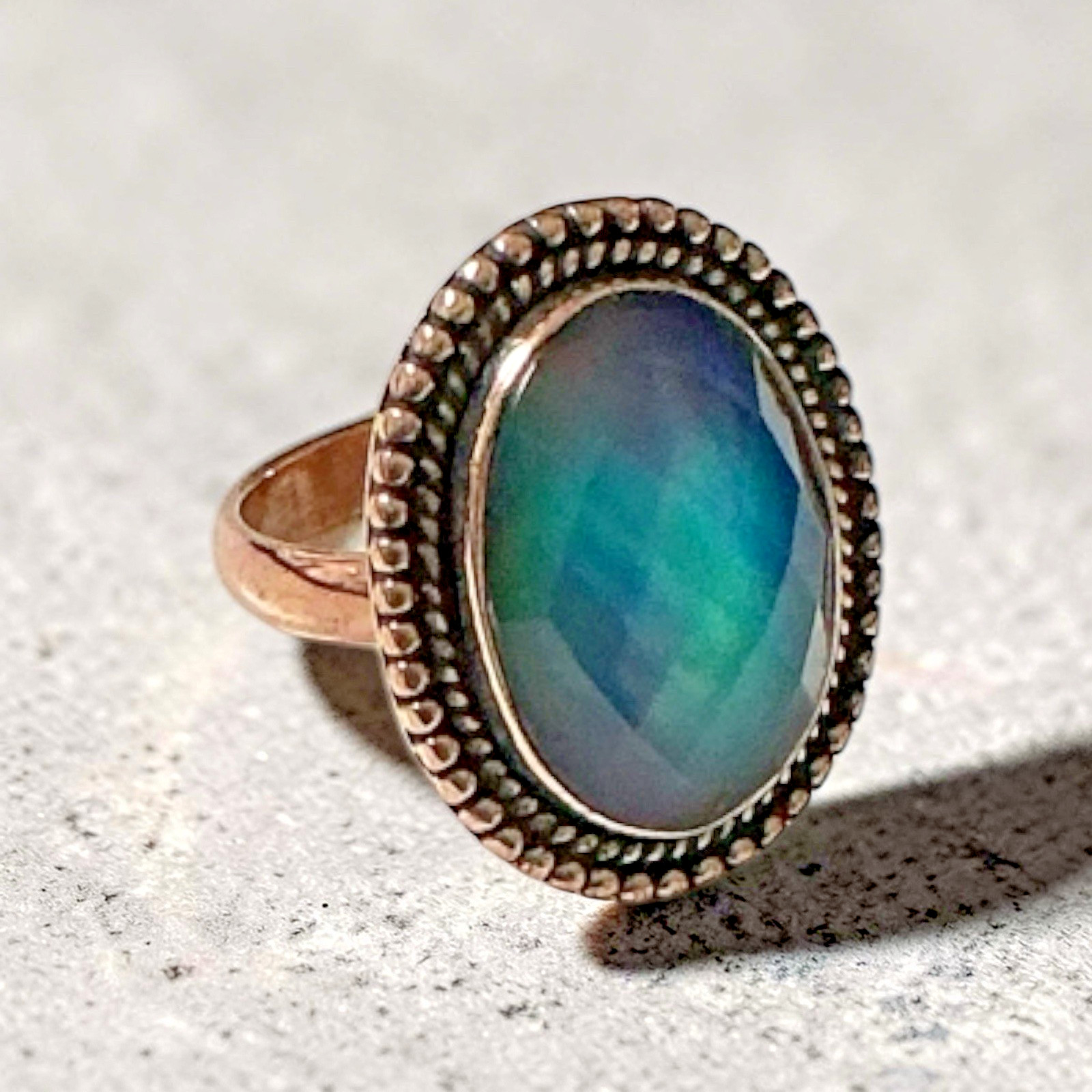 Ethiopian Opal Faceted Copper Ring Size 6
