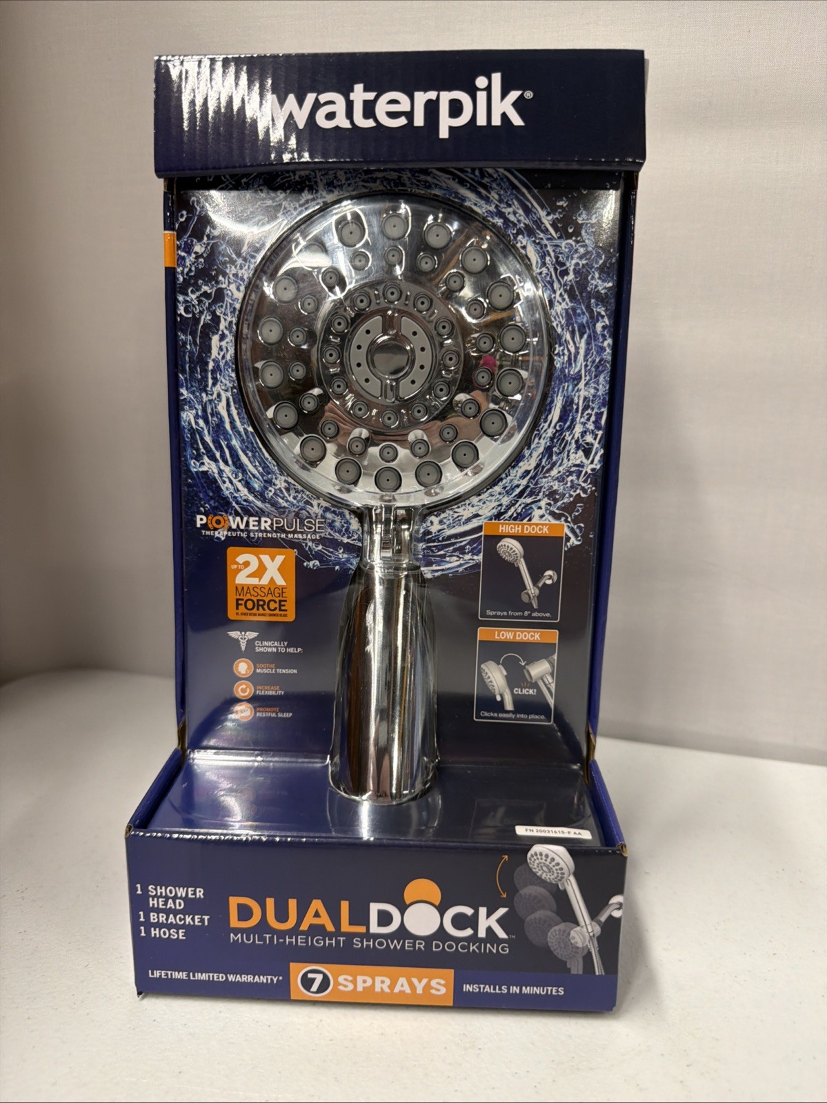 Waterpik 7 Spray Dual Dock Power Pulse Handheld Shower Head Polished Chrome