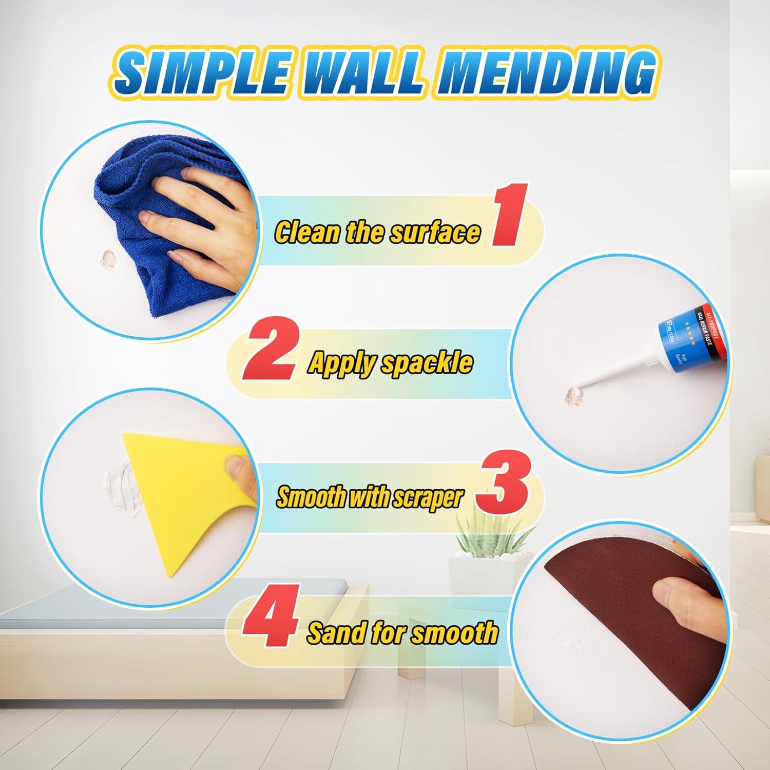 Drywall Repair Kit Fast Drying – 9 Pack Wall Mending Agent Spackle Hole Patch