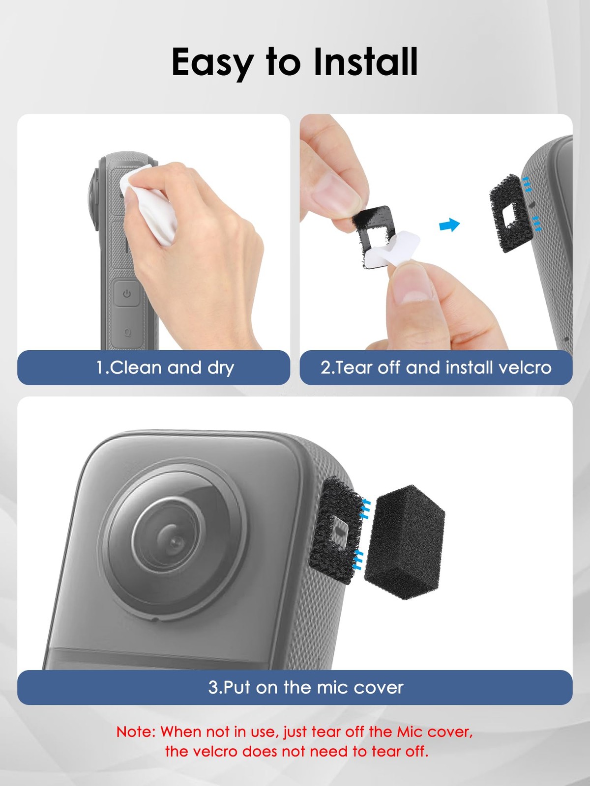 Mic Wind Muff for Insta360 X4, X3 Camera 4Foam+4Furry, Black