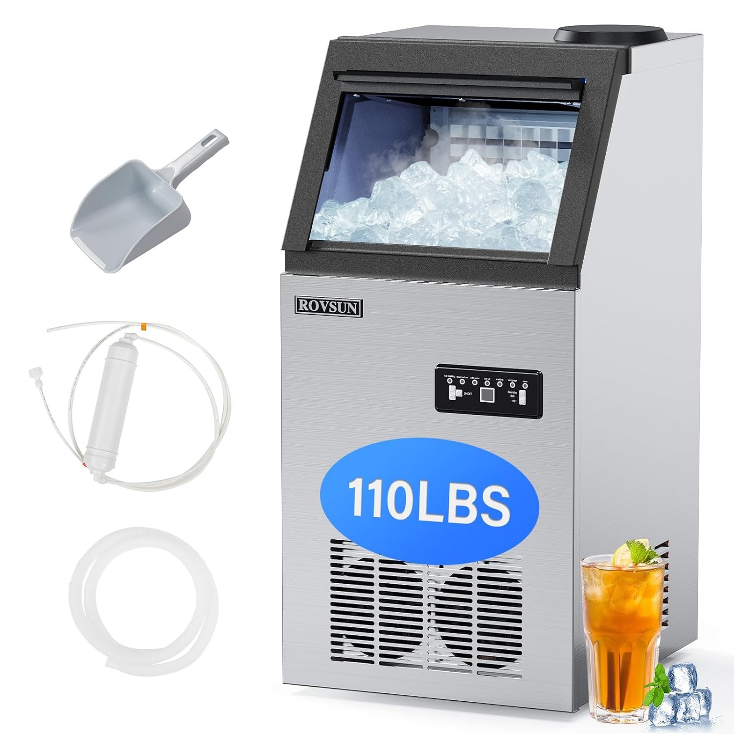 110lb 50kg Commercial Auto Ice Maker Cube Stainless Steel Bar Restaurant Freezer