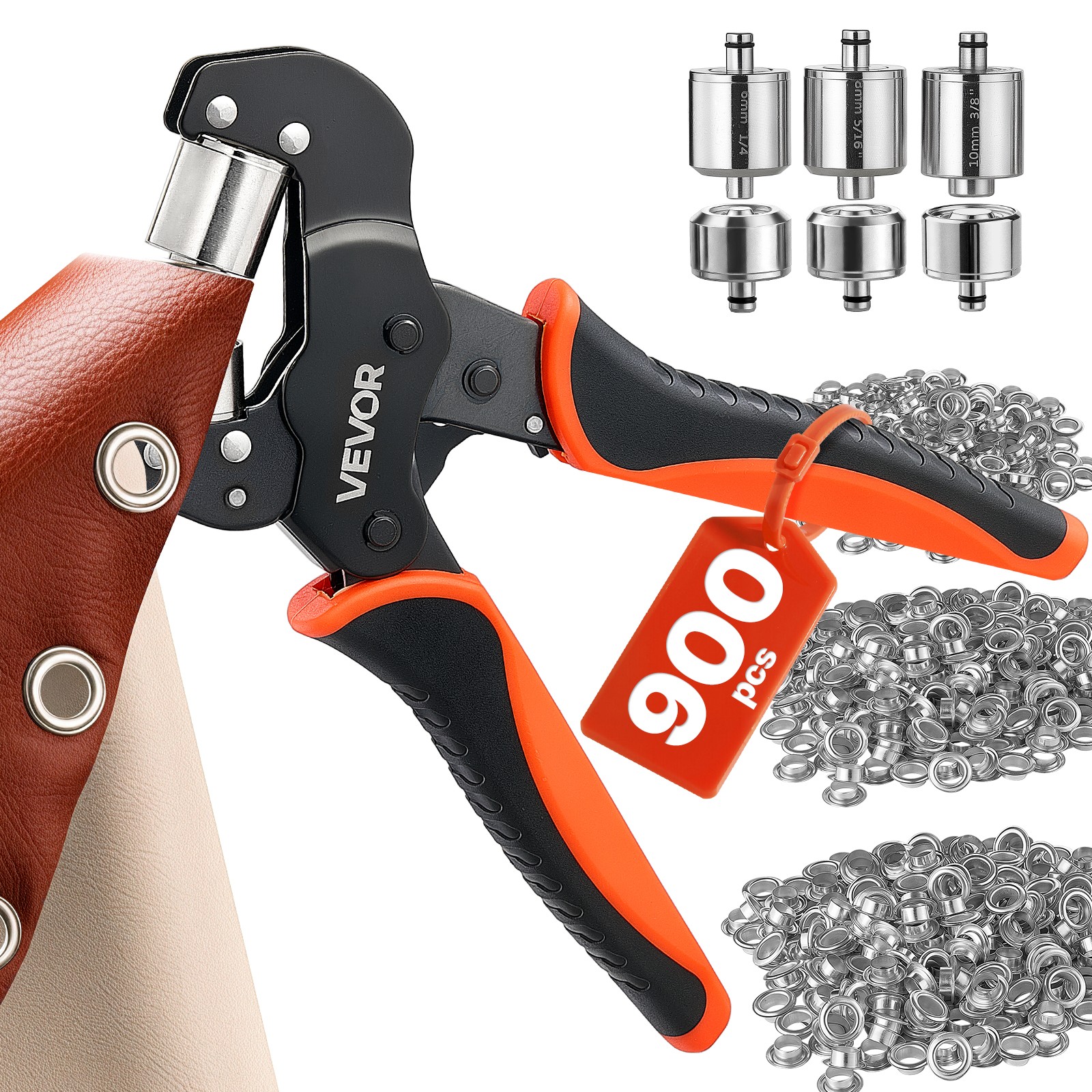 VEVOR Grommet Tool Kit 1/4" 5/16" 3/8" Eyelet Tool Kit with 900 PCS Grommets