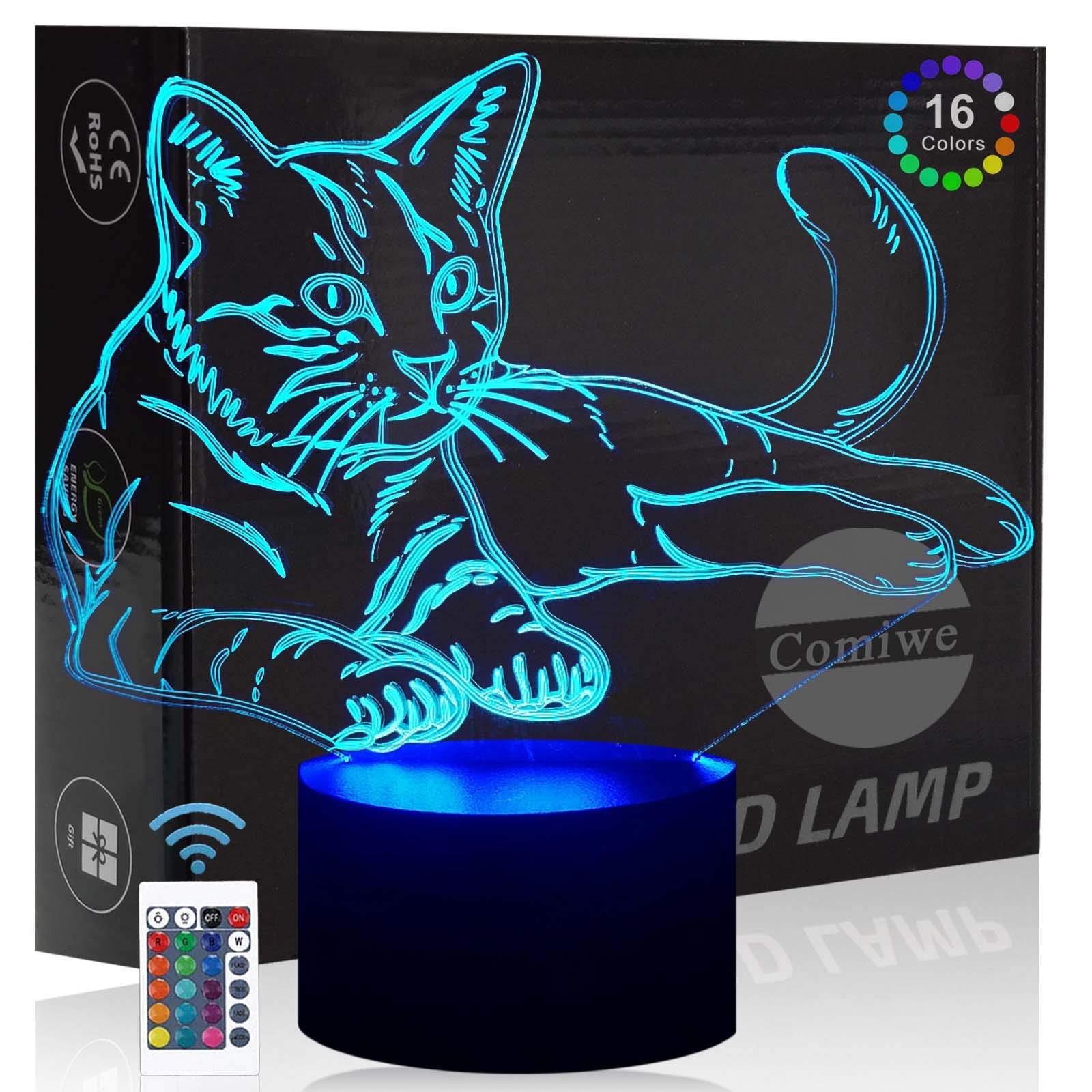 Cat a 3d Illusion Night Light Toys16 Colors Change Smart Touch  Remote Contro