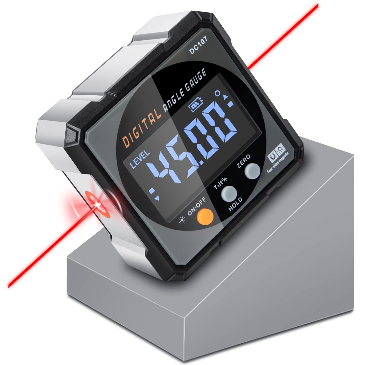 Digital Angle Finder with Laser - Magnetic Inclinometer, Backlit Miter Protracto