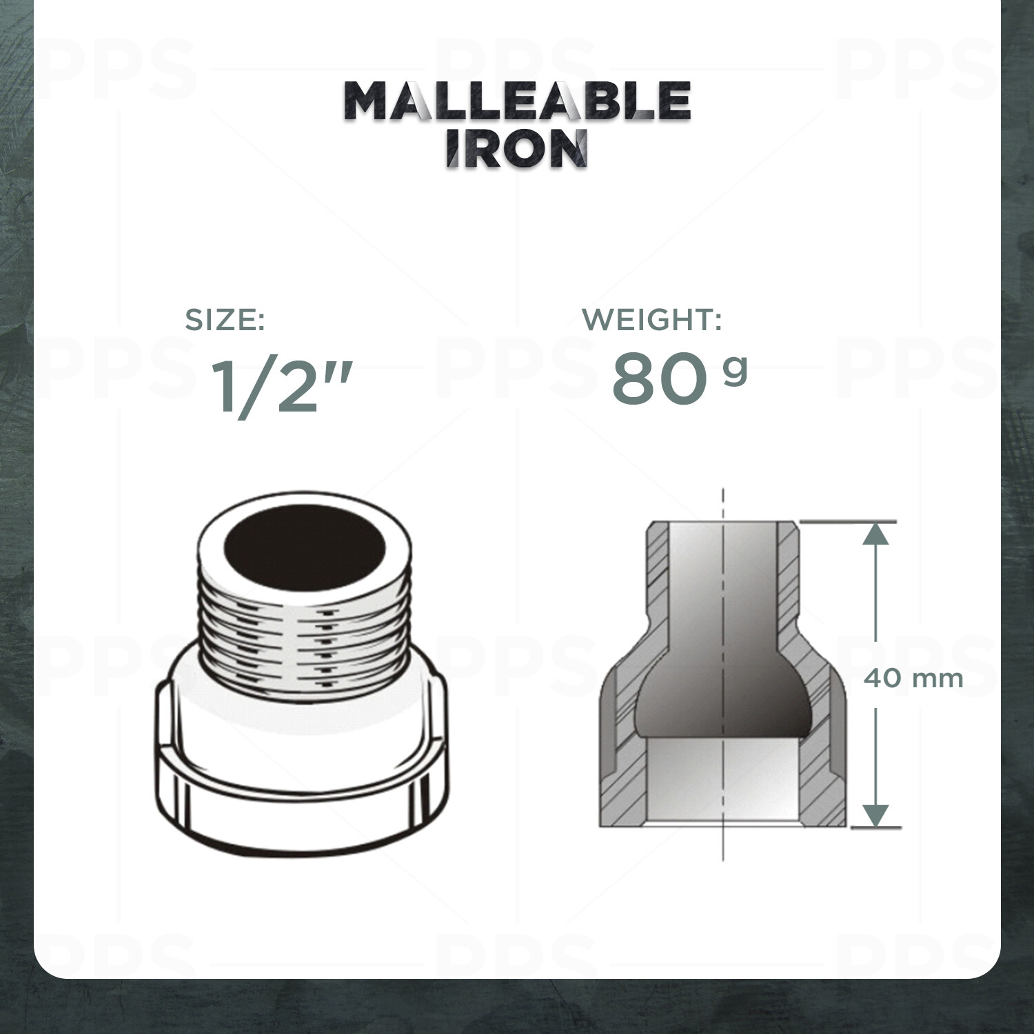 1/2" Galvanized Malleable Iron Extension Piece for 150 lb Applications