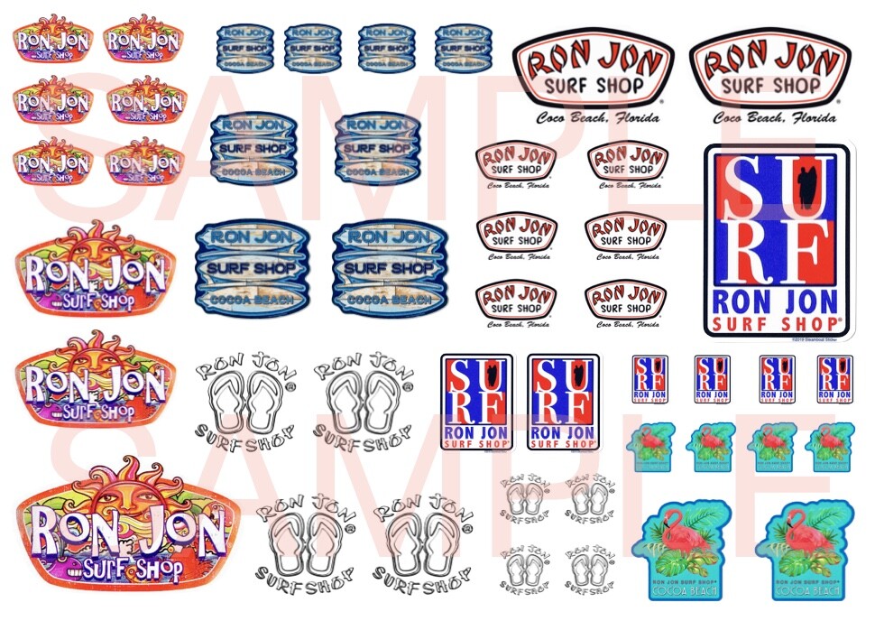 SURF SHOP 1:64, 1:43, 1:32, 1:24 WATER-SLIDE DECALS FOR HOT WHEELS, SLOT CAR