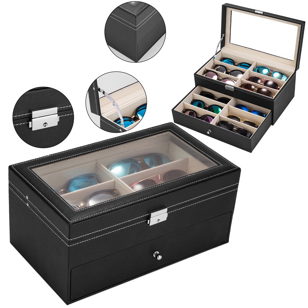 12 Piece Eyeglasses Storage and Glasses Display Drawer Lockable Case Organizer