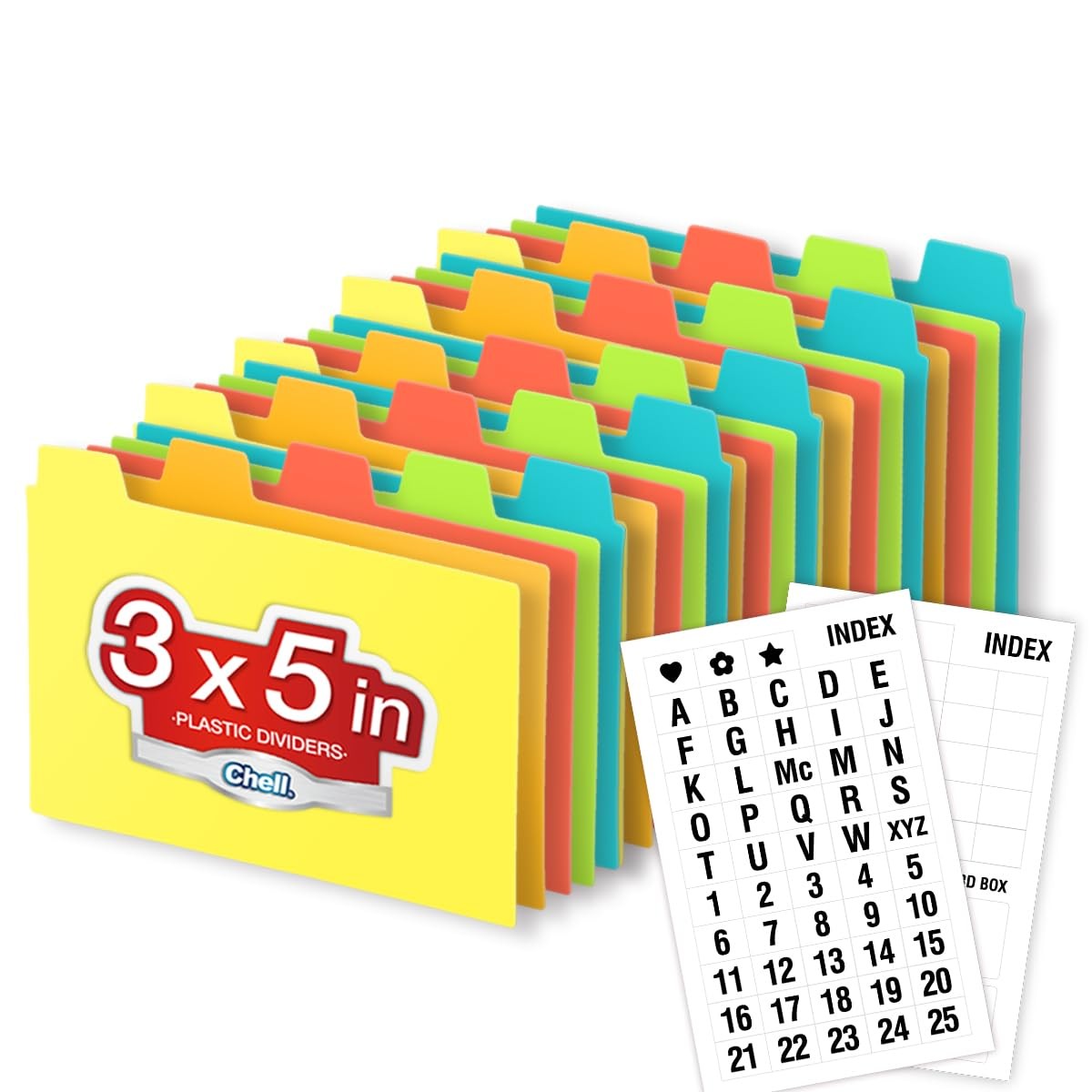3"x5" Plastic Index Card Dividers, Primary Colors, 25 Pack