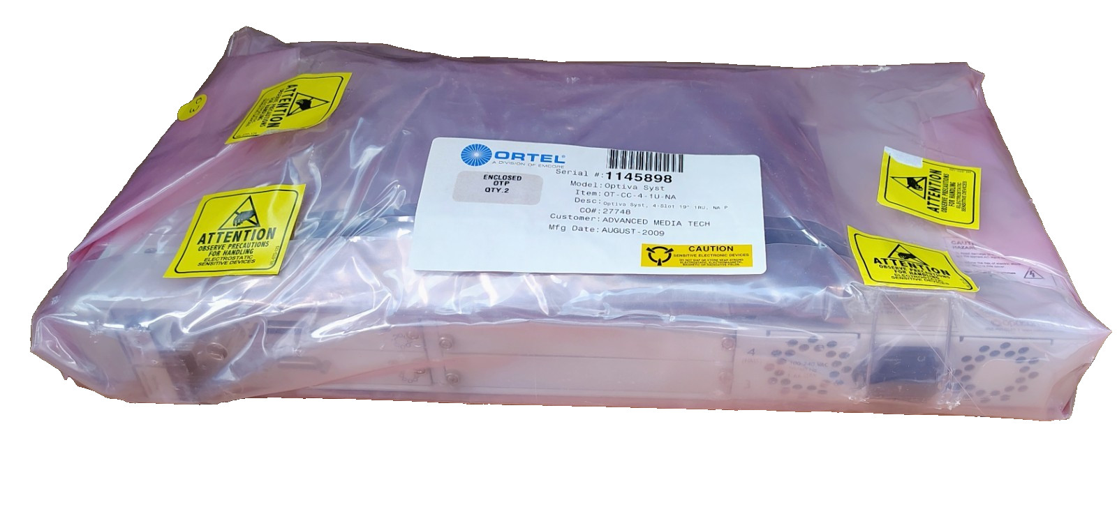 Emcore Ortel Optiva OT-CC-4-1U Fiber Optic 4 Slot Rack Chassis 2 Cards SATCOM
