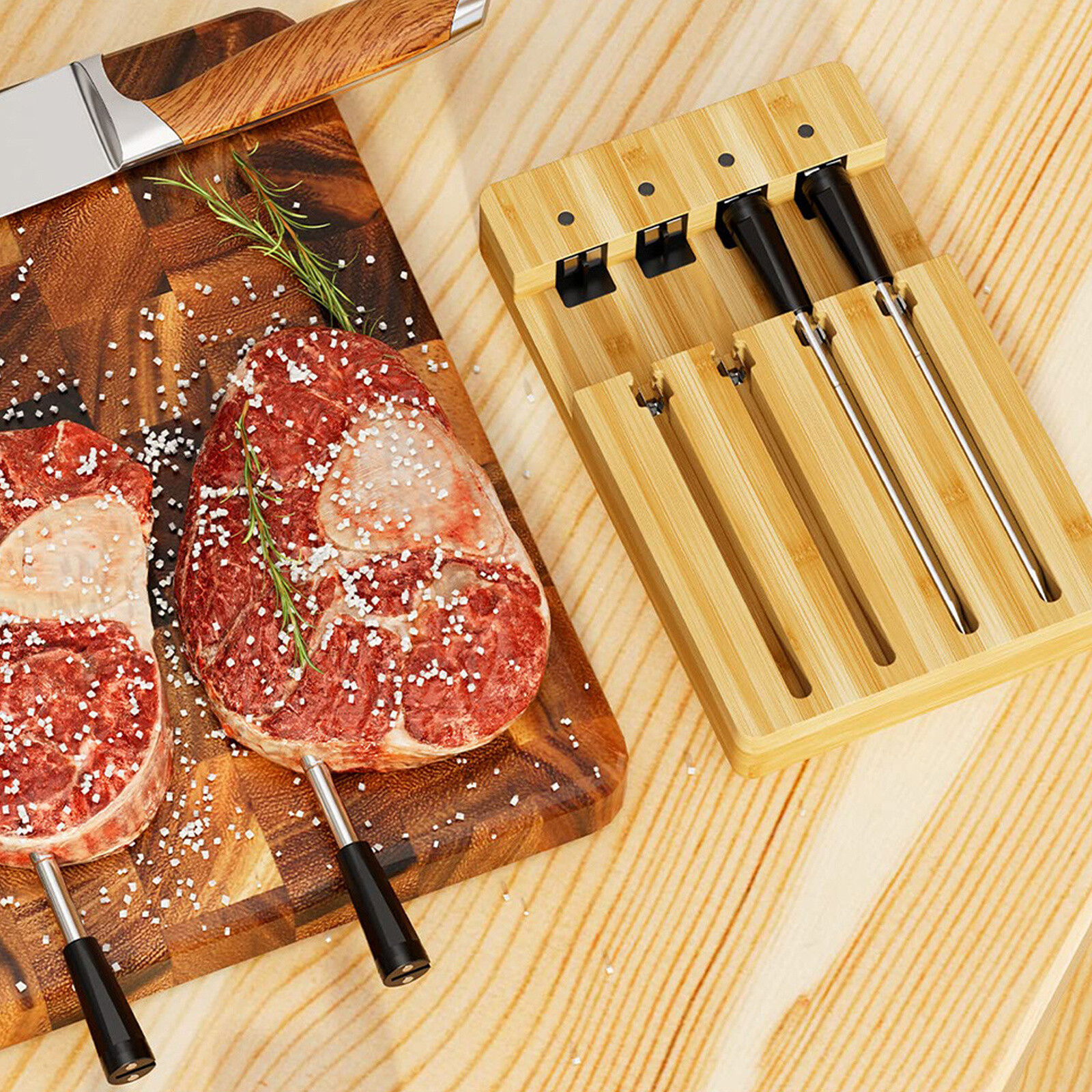 Wireless 4 Probe Digital Bluetooth Smart Meat Thermometer For Oven Grill BBQ