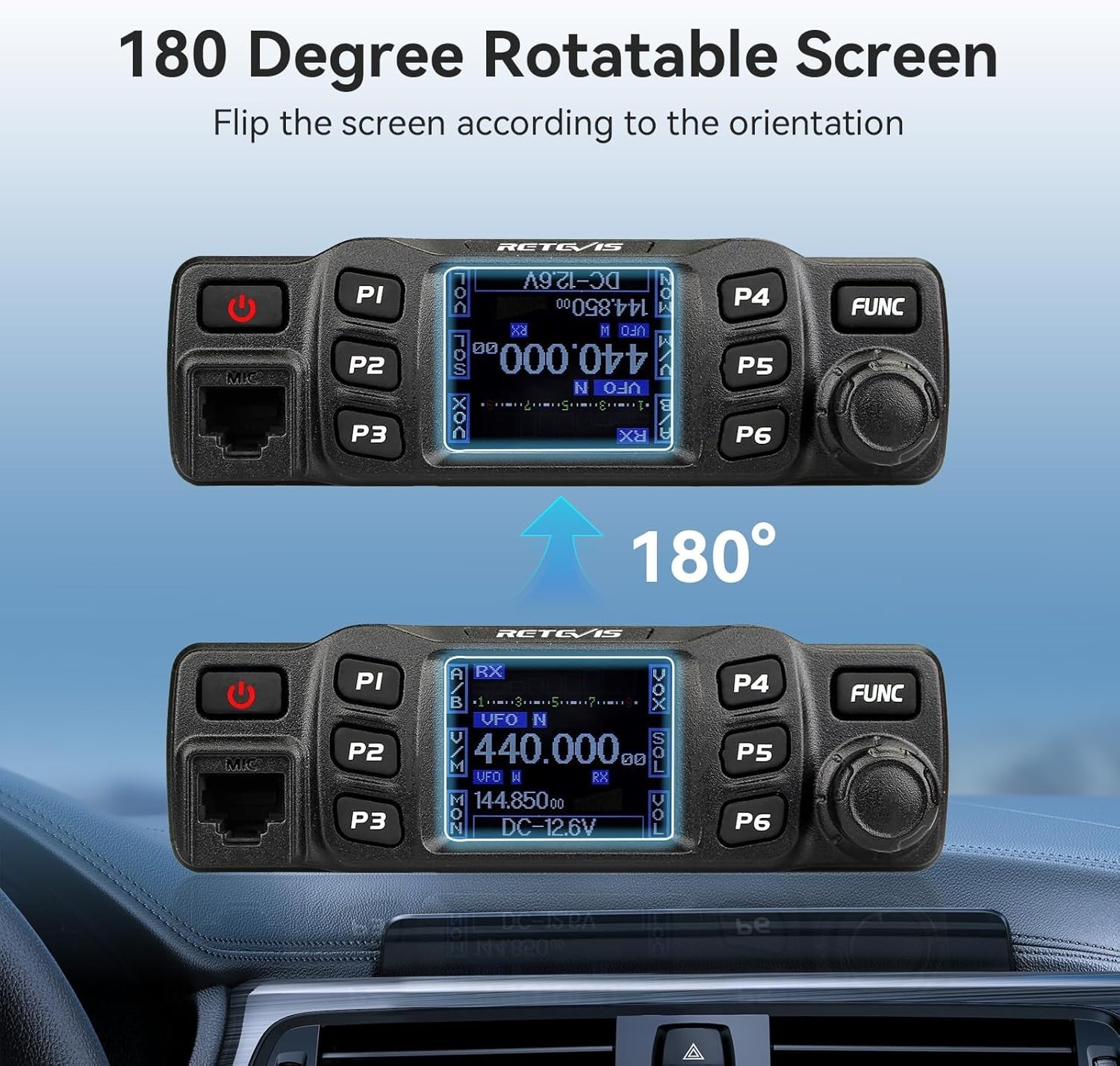 Dual Band Mobile Radio, Long Range Ham Radio with Antenna, 180 Degree Rotatab...