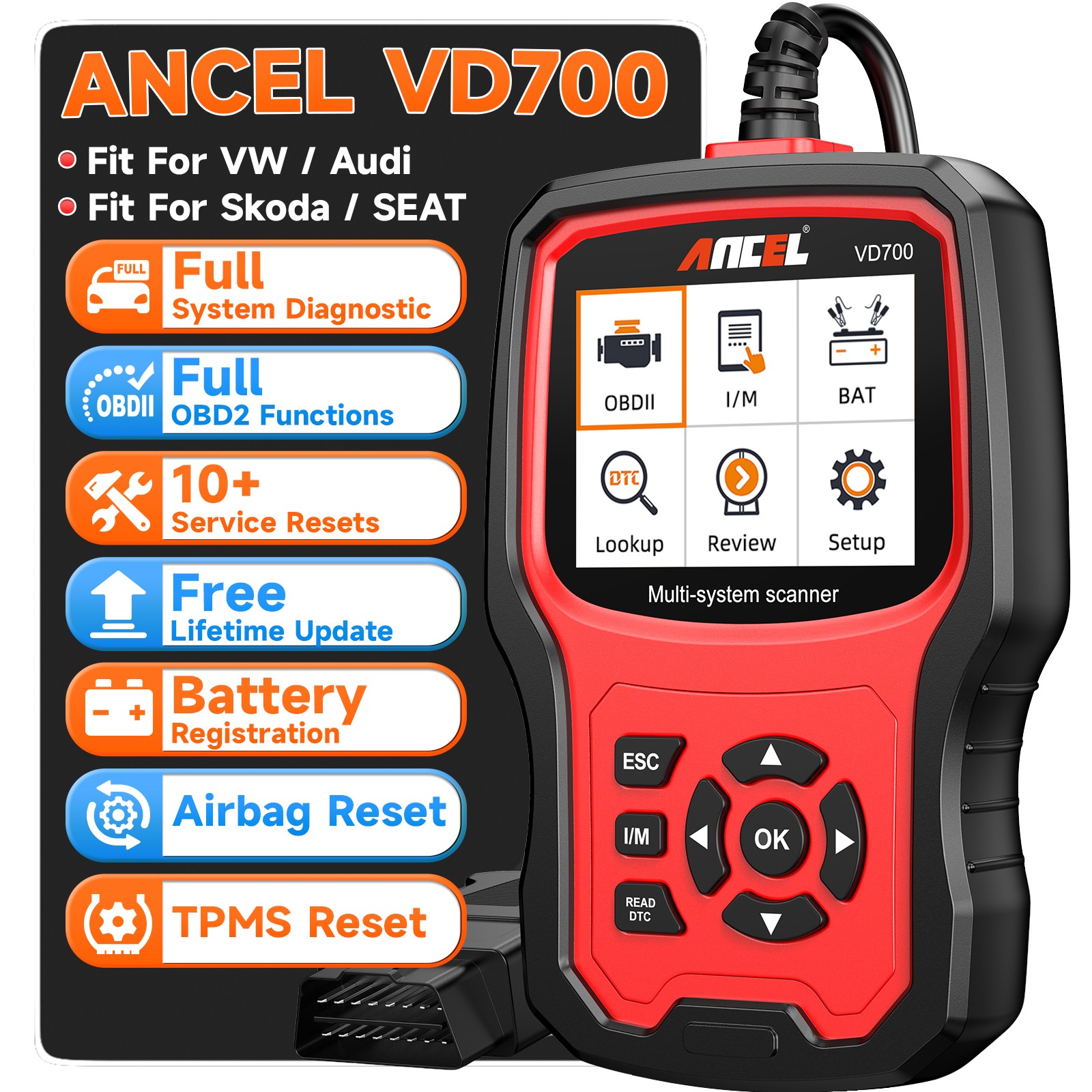 ANCEL VD700-US OBD2 Scanner Full System Diagnostic Tool Code Reader For VAG Audi