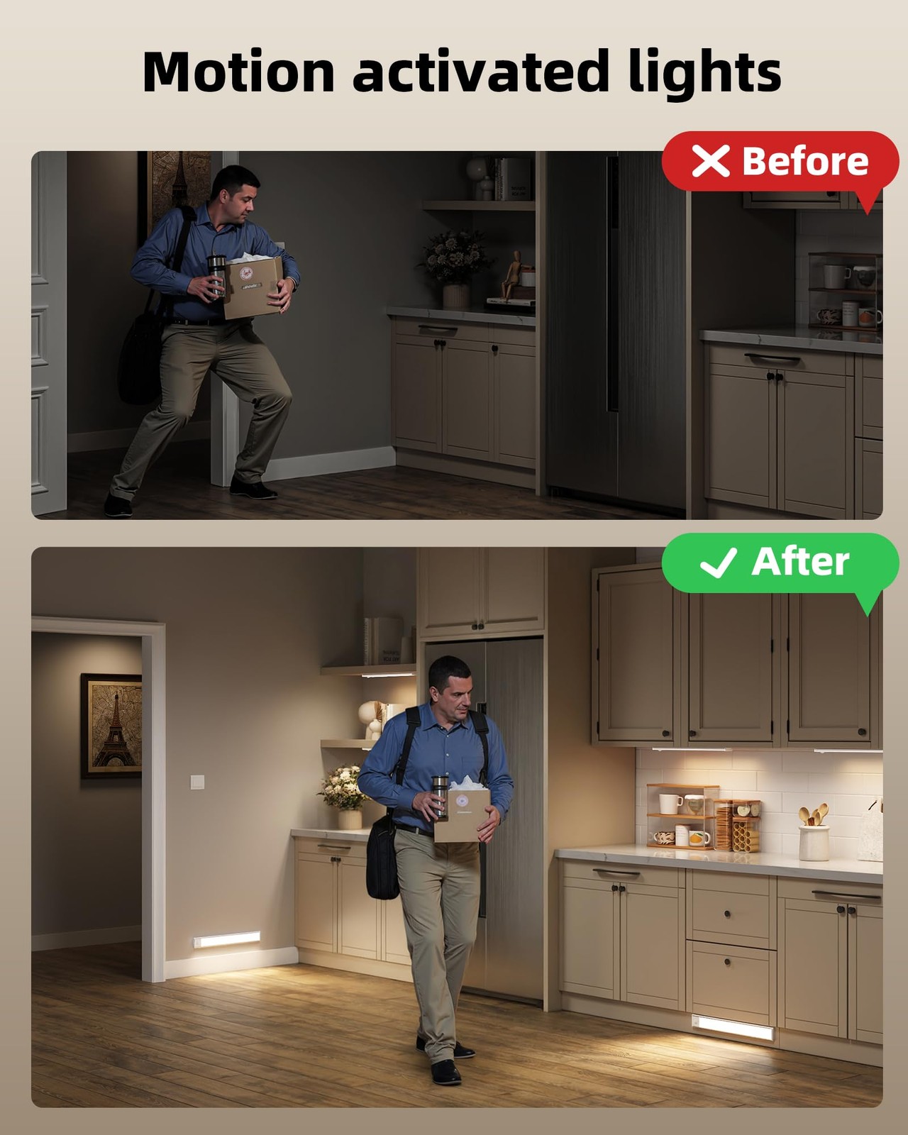 6-Pack Under Cabinet Lighting Wireless, LED Motion Sensor Light Indoor, Recha...