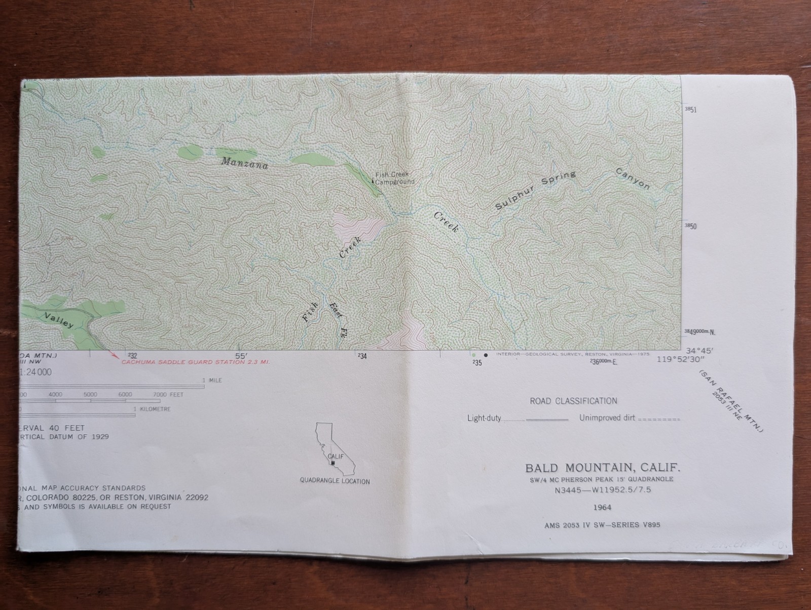 USGS Topo Map 7.5' Quad Bald Mountain, California N3345-W119455/7.5, 1964 Folded