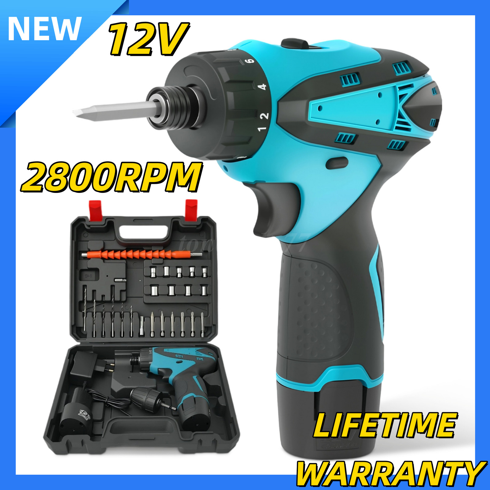 12VScrewdriver Impact Drill Hammer Drill Impact driver Hammer Driver w/2 Battery